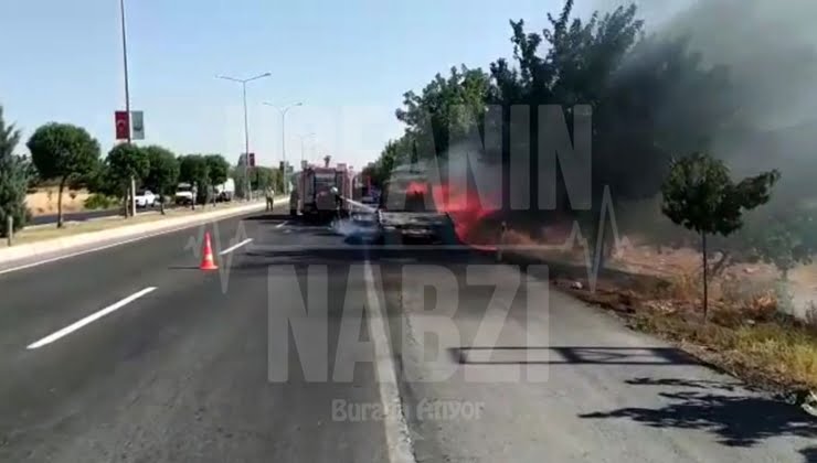 Şanlıurfa-Diyarbakır Karayolunda bir çekici alev alev yandı