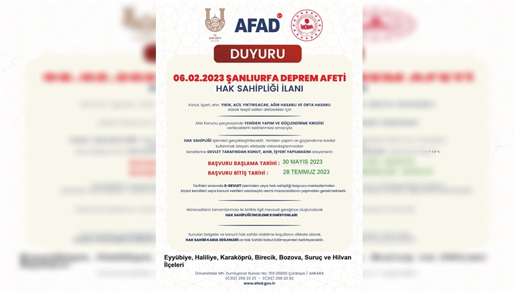 Şanlıurfa'da depremzede hak sahipliği başvurusu başladı