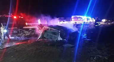 Şarampole yuvarlanan otomobil alev aldı: 3 yaralı