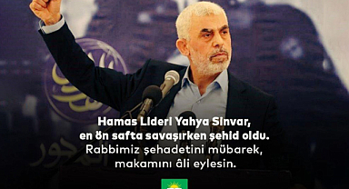 HÜDA PAR'dan Şehid Yahya Sinvar için taziye mesajı